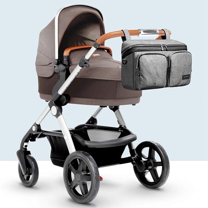 SUNVENO Universal Stroller Organizer Caddy, 2 Cup Holders, Multiple Pockets & Shoulder Strap — Fits Most Strollers