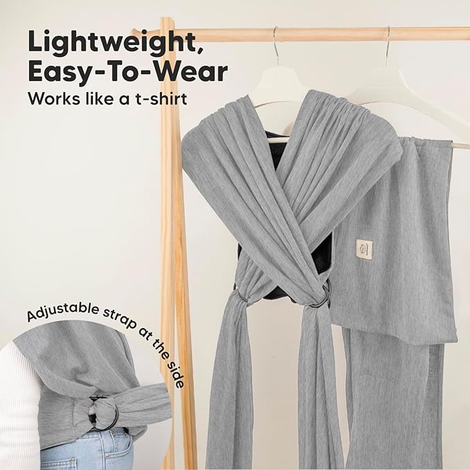 KeaBabies Baby Wrap Carrier Ring Sling - Easy to Wear, Adjustable D-Lite Baby Carrier Newborn to Toddler, Infant Carrying Shirt, Hands Free Bonding, Breathable Fabric Wearing Wrap (Classic Gray)