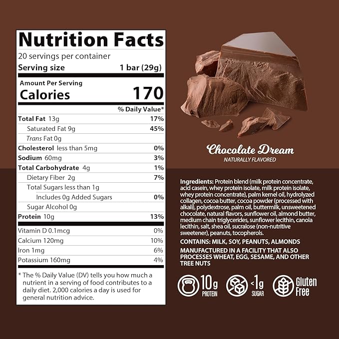 Genius Gourmet Protein Bar, Chocolate Dream, Keto Snack, Low Carb, Low Sugar & Gluten Free, Protein Snacks for Adults, 10G of Whey Protein per Protein Bar, 5 Net Carbs. 10 Count
