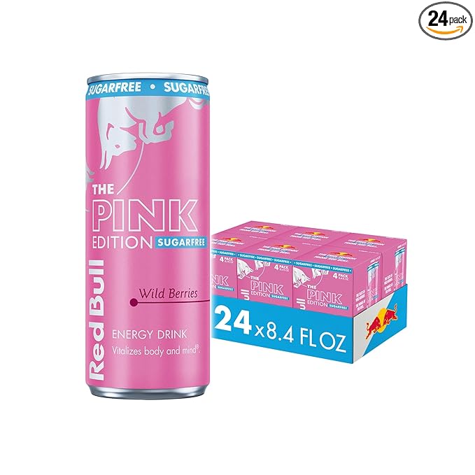 Red Bull Pink Edition Sugar Free Energy Drink, Wild Berries, 8.4 fl. oz., 6 x 4 Cans, Pack of 24 Cans, with 80mg Caffeine, Taurine & B Vitamins