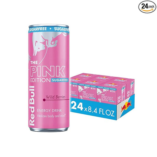 Red Bull Pink Edition Sugar Free Energy Drink, Wild Berries, 8.4 fl. oz., 6 x 4 Cans, Pack of 24 Cans, with 80mg Caffeine, Taurine & B Vitamins