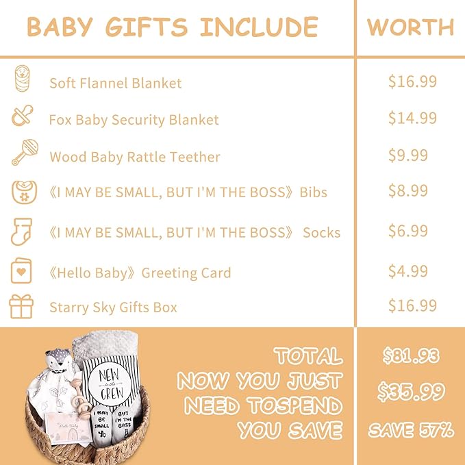Baby Gift Set, Baby Shower Gifts Basket Newborn Blanket Baby Lovey Security Blanket, Funny Baby Bibs Socks & Greeting Card - Baby Gift Basket Newborn Shower Basket for Boys