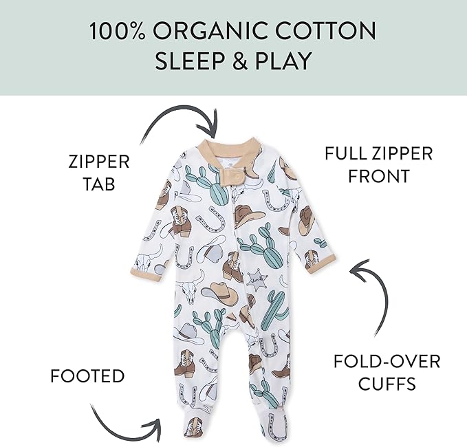 HonestBaby Sleep & Play Footed One-piece Pajama Sleeper 100% Organic Cotton, Baby Boys