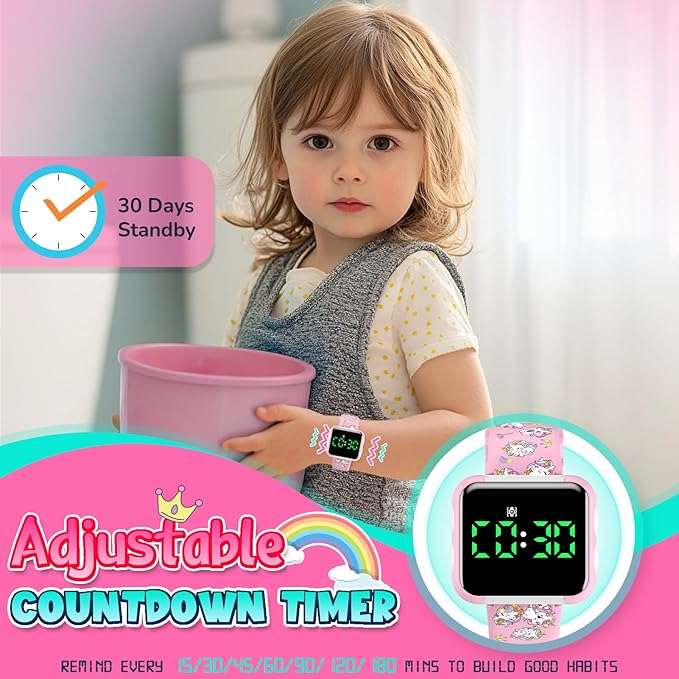 Potty Training Watch for Toddler Girls: Water Resistant Potty Reminder Watches for Kids Adjustable Volume Potty Trainer for Toddlers 1-3 for 2 3 4 Year Old Girl (Unicorn)