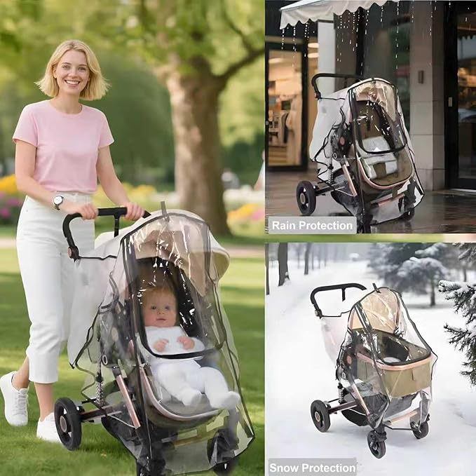 Stroller Rain Cover, Universal Rain Cover for Stroller with Waterproof Zipper, Clear Travel Weather Shield for Baby 4 Season Protection, Rainy Wind Snow Dust (XL, U-Shape Zipper)