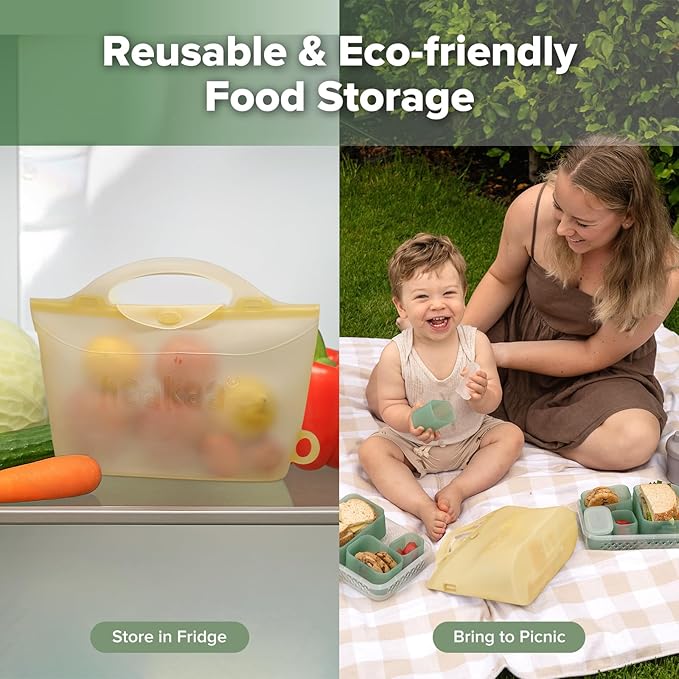 Haakaa Silicone Microwave Steamer & Steriliser Bag,70oz/2000ml Large Capacity Reusable Steaming Bags for Baby Bottles,Breast Pump/Accessories/Pacifiers/Teethers,Great for Home&On-The-Go,Pineapple/2PCS