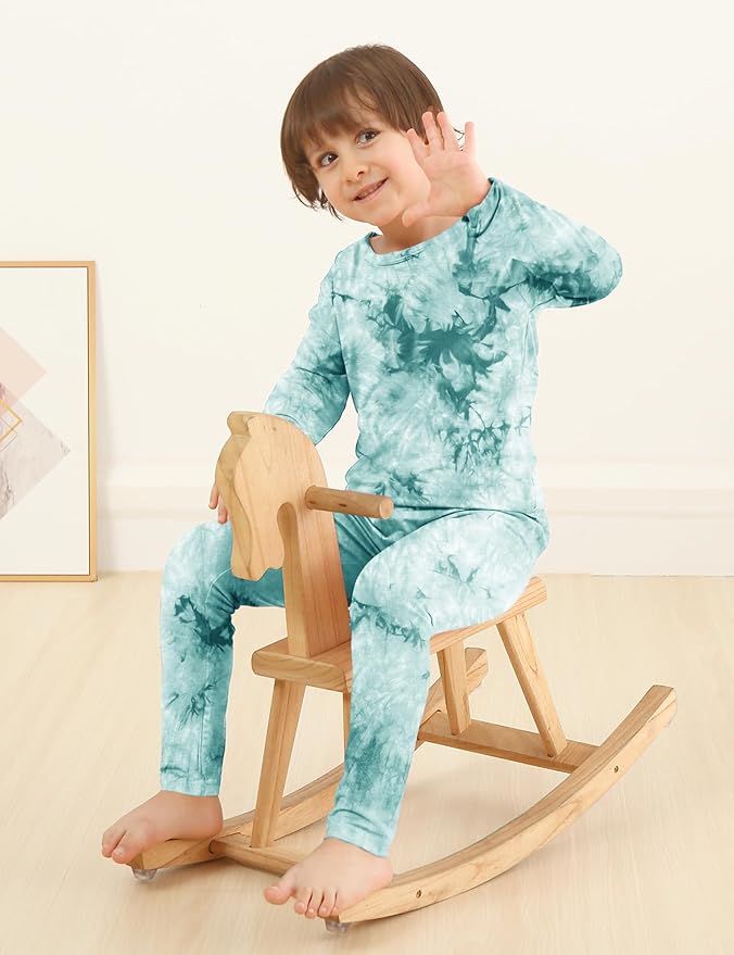 Jimonda Kids Toddler Soft Rayon From Bamboo Pajamas Long Sleeve Boys Girls Sleepwear Outdoor 4pcs Set Tops&Pants Tie Dye Pj