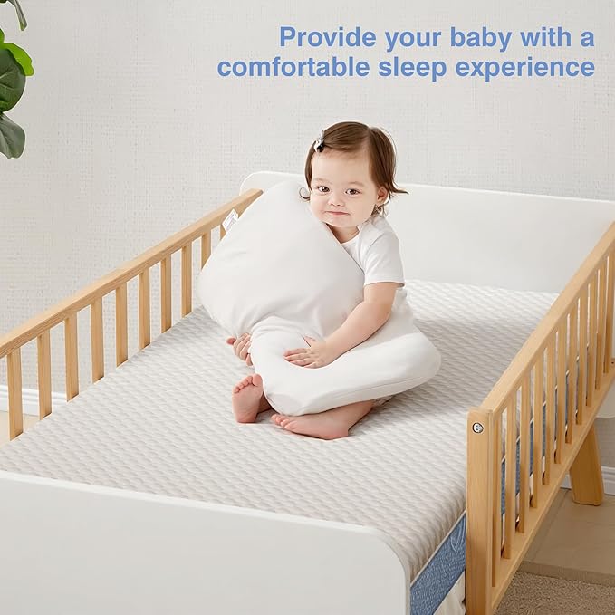 Dual-Sided Comfort Baby and Toddler Crib Mattress with Cool Gel Memory Foam, Triple-Layer Breathable Premium Baby-Mattress for Infant and Toddler with Removable Outer Cover -White&Blue