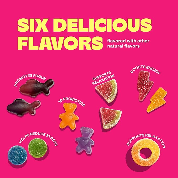 Tandy Gummy Sampler Variety Pack I Stress Relief, Energy Boost, Focus, Relaxing and Probiotic Gummy Bears I Gluten-Free Fast-Acting Dietary Supplement I 6-Pack