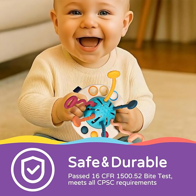 LiKee Montessori Toys for Baby 1+ Years Old, Sensory Development Toys for Toddlers 1-3, Silicone Pull String Travel Toy for 18+ Months, Gift for Baby Shower Infants Car Seat High Chair