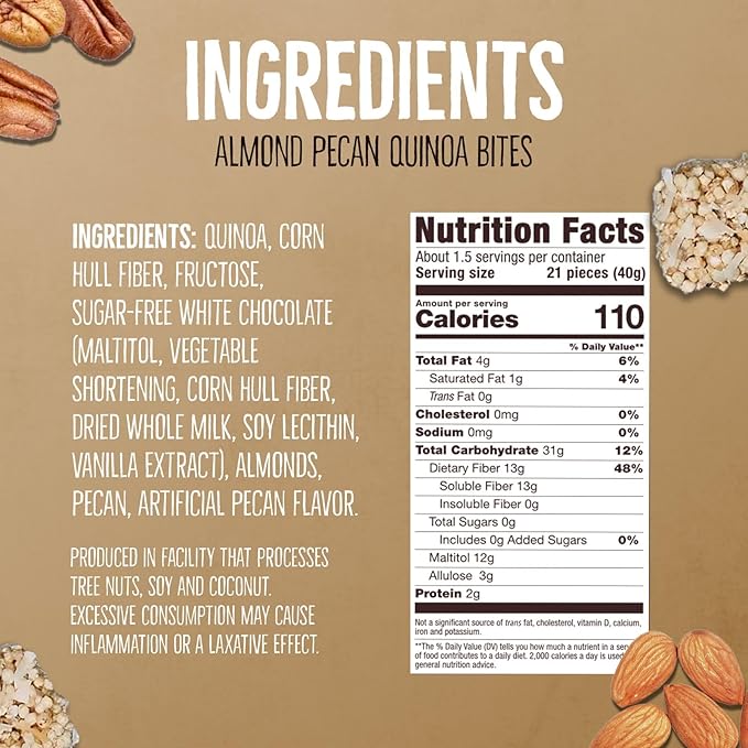 Don't Worry Chocolate, Blue Berry, Almond Quinoa Bites 4 Pack- Low Calorie Keto Snacks, Only 5 Calories Healthy Chocolate Granola Bars, Low Carb Quinoa Cookie, Gluten Free High Protein & Fiber Cookies