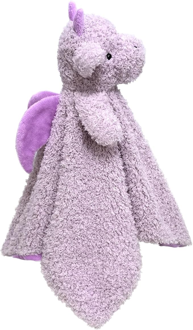 Baby Purple Dragon Soft Stuffed Animal Security Blanket, Plush Dinosaur Character Lovey Blanket, Baby Shower/Nursery Gift, Newborn Infant Toddler Snuggle Blankie for Boys Girls, 14 Inches