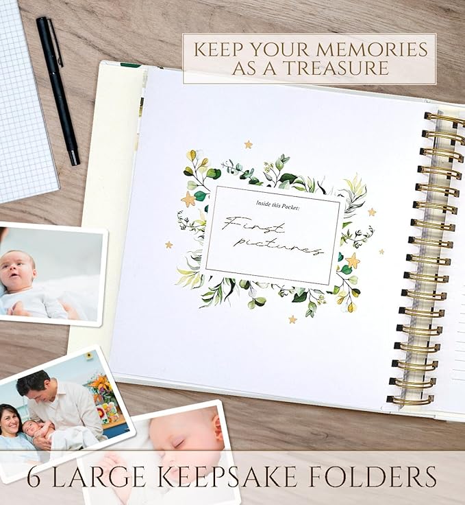 Modern Baby Memory Book Gender Neutral with Ample Photo Space, First 5 Year Journal Baby Book Keepsake with Spacious Pregnancy Section, Scrapbook Baby Photo Albums, Ideal for Baby Shower Gifts