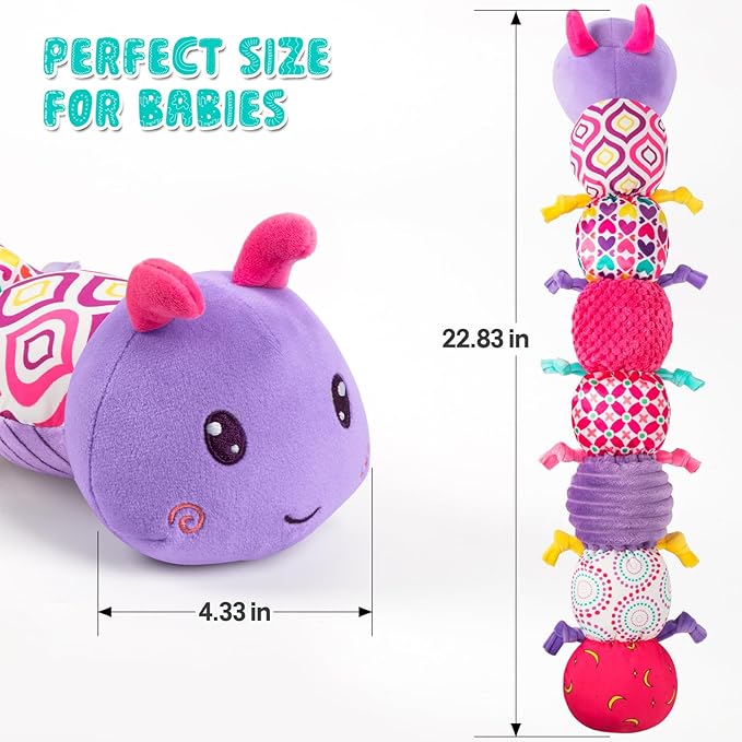 Baby Stuffed Animal Toys for 0-6 6-12 Months, Baby Musical Caterpillar Tummy Time Toys for Babies 3 6 9 12 18 Months, Newborn Infant Sensory Toys Christmas Gifts Stocking Stuffers