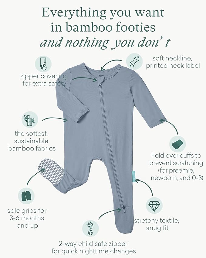 PurComfy Baby Zipper Footie Pajamas, Supersoft Bamboo Rayon Baby Footed Pjs Boy Girl 0-3-6-9-18-24 Month Coverall Sleepers