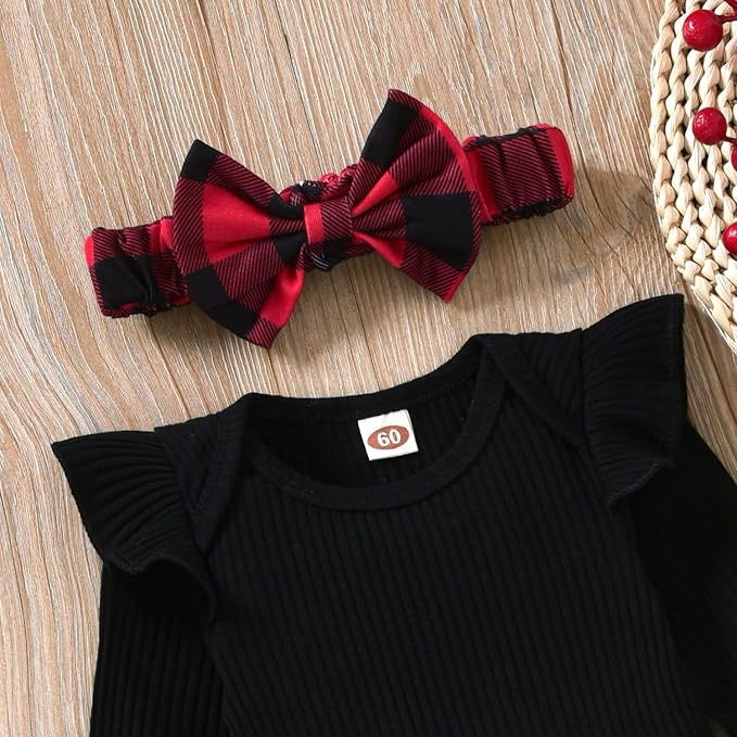 Aalizzwell Preemie Newborn Infant Baby Girls Clothes Ribbed Romper Bodysuit Pants Set Fall Winter Outfits