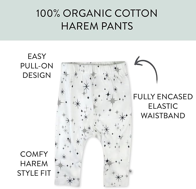 HonestBaby Unisex-Baby Multipack Harem Pants Roomy Fit Pull on Bottoms 100% Organic Cotton for Baby Boys, Girls