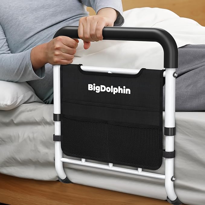 Bed Rails for Elderly Adults Safety - ASTM-Compliant, Adjustable Bed Cane with Non-Slip Ergonomic Handle & Storage Pocket, 2026 Upgrade Bed Railings for Seniors Support 400 LBS, Tool-Free Assembly