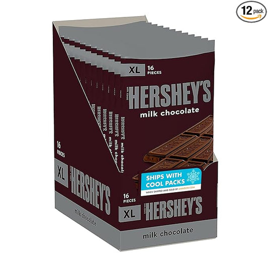 HERSHEY'S Milk Chocolate XL, Candy Bars, Halloween Candy, 4.4 oz (12 Count, 16 Pieces)