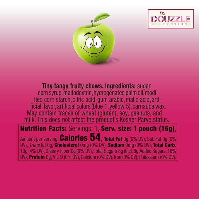DOUzzle Back To School Oodles Apple Tiny Tangy Fruity Chews Mix (12 Count, 1 Pack) Individually Wrapped, Party Favor, Goodie Bag & Pinata Filler - Kosher Parve