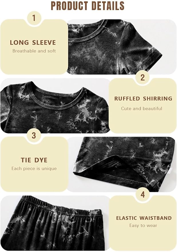 Jimonda Kids Soft Rayon From Bamboo Sleepwear Short Sleeve Boys Girls Pajama Outdoor 4-Piece tops&shorts Casual sets Tie PJ