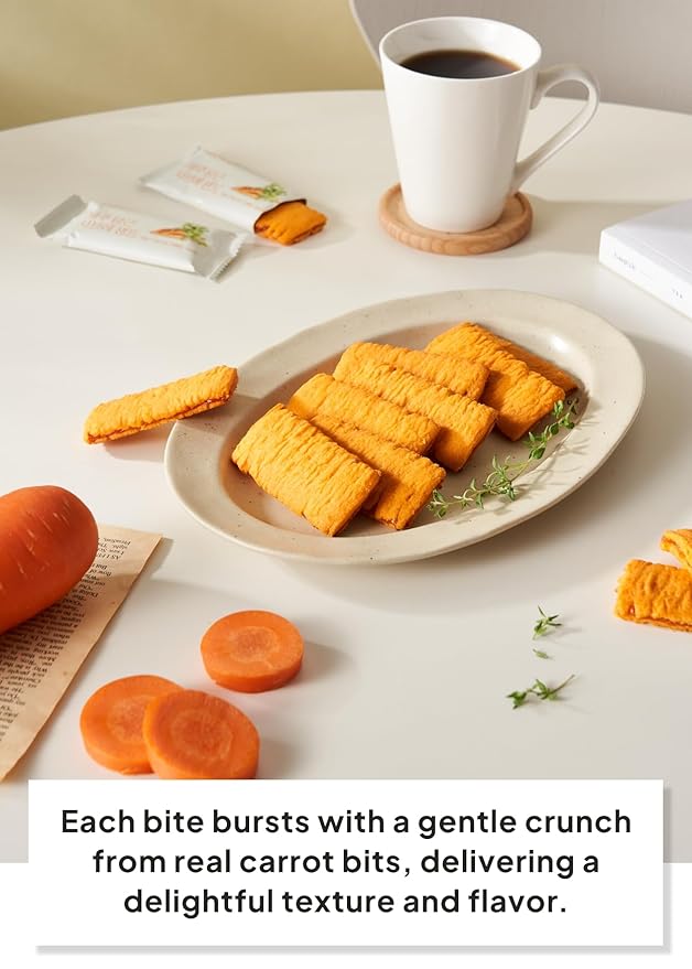 Korean Food JEKISS Jeju Carrot Sable Sand Cookies 10ea – Crunchy Butter Biscuit with Jeju Carrot Cream, Individually Wrapped Pieces, Perfect for Gifting (180g)