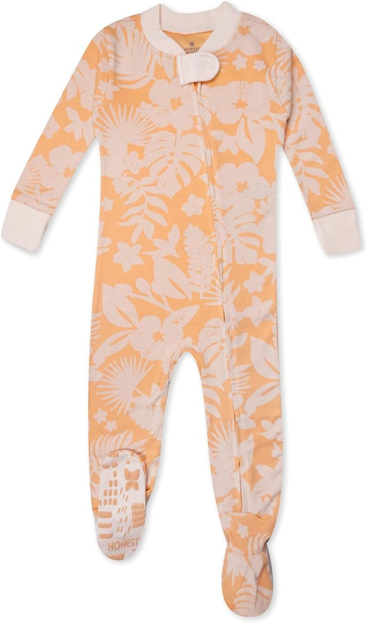 HonestBaby Non-Slip Footed Pajamas One-Piece Sleeper Zip-Front Pjs 100% Organic Cotton for Baby Girls