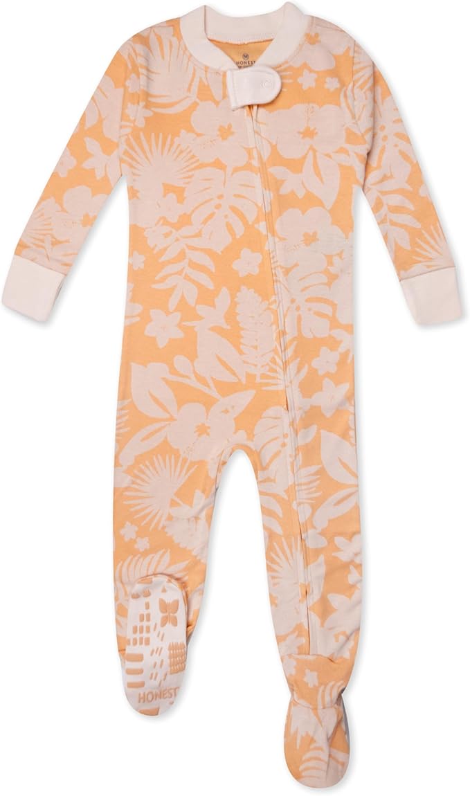 HonestBaby Non-Slip Footed Pajamas One-Piece Sleeper Zip-Front Pjs 100% Organic Cotton for Baby Girls