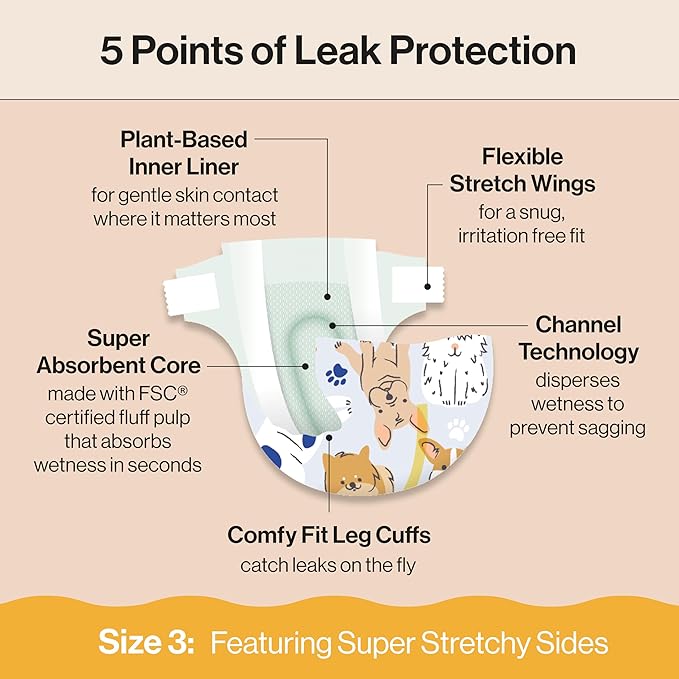 The Honest Company Clean Conscious Diapers for Delicate Skin | Up to 100% Leakproof | Hypoallergenic, Fragrance Free | Gender Neutral | Super Club Box, Size 3 (16-28 lbs), 120 Count (Prints May Vary)