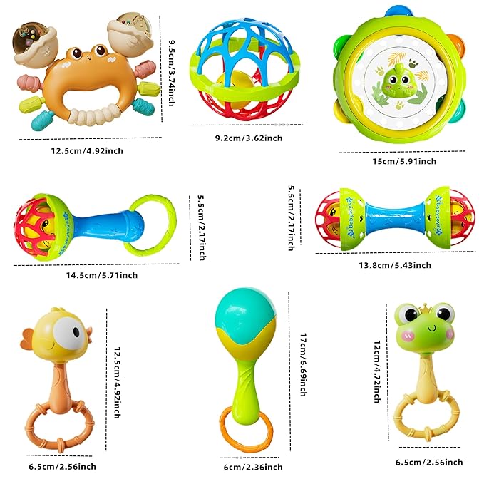 8pcs Baby Rattles Toys Set for 3-6 Months,Grab Shake Rattle for Babies 6-12 Months, Easy Hold Teething Toy,Development Learning Toy for Babies 3+ Months Birthday Gift