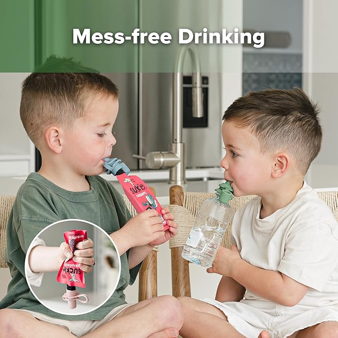 haakaa Multi-Functional Silicone Spout,Pouch Topper No Spill,Water Bottle Topper for Toddlers,100% Food Grade Silicone,4 Pack