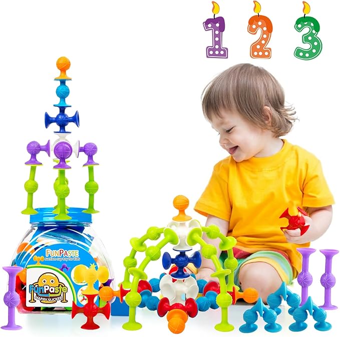 Suction Bath Toys for Baby, 47 Piece Starter Set Suction Cup Toys Pop Darts Preschool Sensory Fidget Toys for Toddlers 1-3 4-8 | No Hole Bath Toy | BPA Free Bath Toys (Large Size)