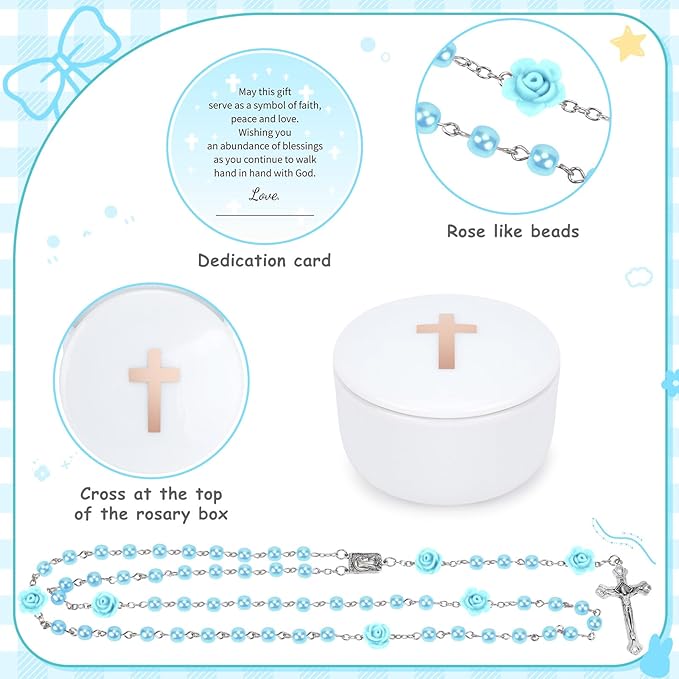 Baptism Gifts for Boy, Christening Gift Set for Baby Boys, Baby Dedication Gift, Includes Bunny Stuffed Animal, First Rosary Beads, Prayer Book, Keepsake Blanket, Catholic Baptism Gift Basket