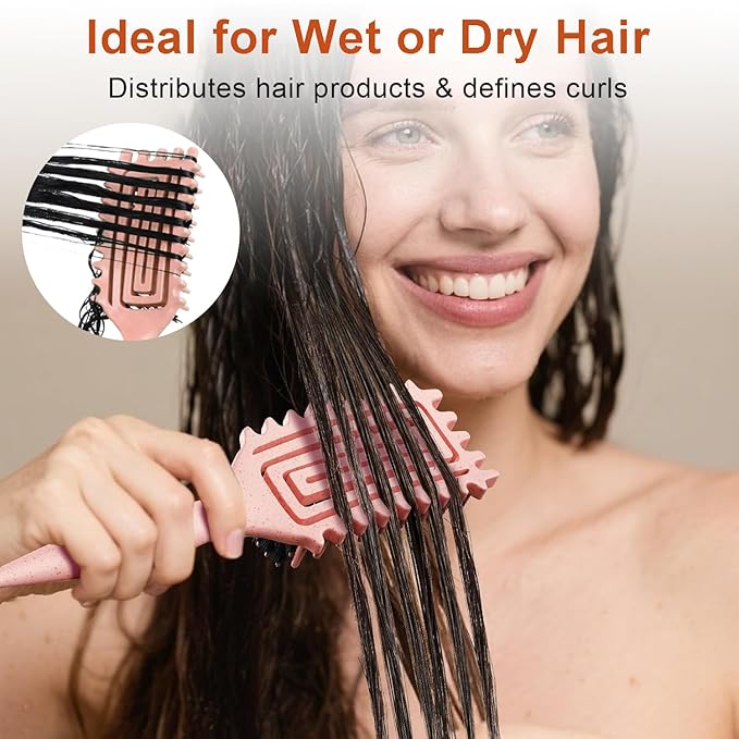 Curly Hair Brush, Curl Defining Brush with Soft Boar Bristles Detangling Tangled Glides, Wide-Teeth Design Effortlessly Shaping & Defining Curls, Curling Definer for Wet & Dry Hair (Beige)