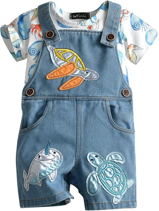 Cute Baby Boy Clothes Suit Toddler Boys' Striped long Sleeve T-Shirt+Denim Overalls Jumpsuit Pants Outfits Sets