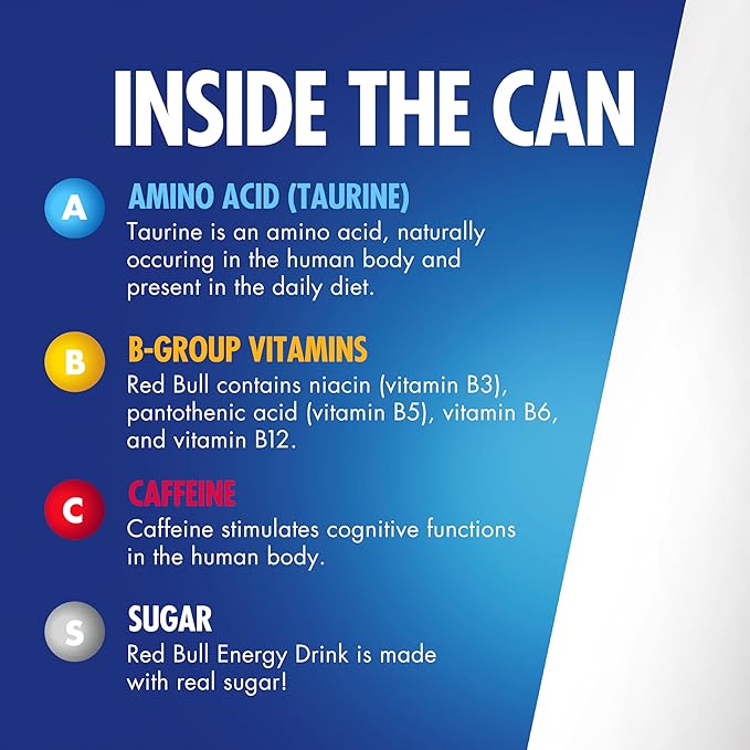 Red Bull Blue Edition Energy Drink, Blueberry, with 80mg Caffeine plus Taurine & B Vitamins, 8.4 Fl Oz, Pack of 4 Cans