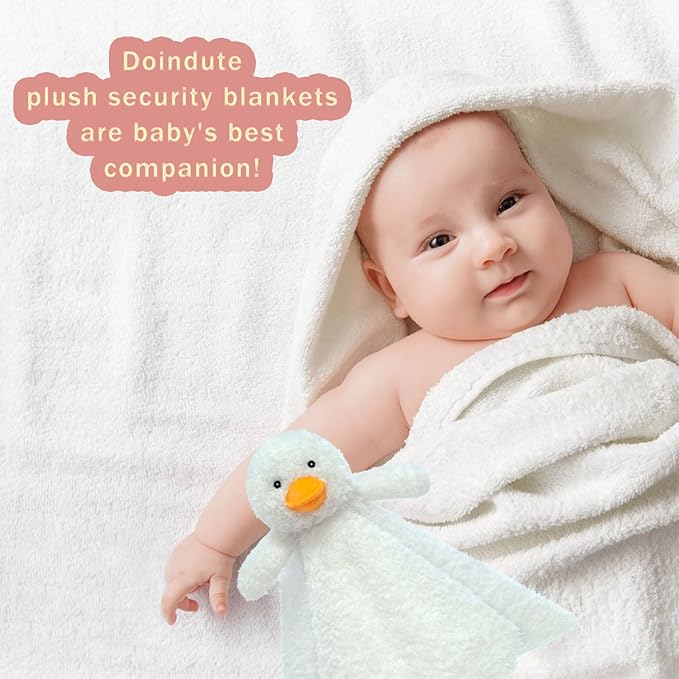 Baby White Duck Soft Stuffed Animal Security Blanket, Plush Duck Character Lovey Blanket, Baby Shower/Nursery Gift, Newborn Infant Toddler Snuggle Blankie for Boys Girls, 14 Inches