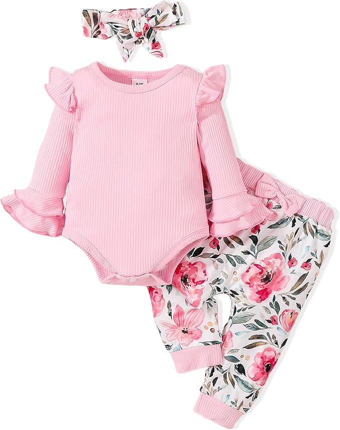 Baby Girl Clothes Newborn Infant Outfits Cute Summer Clothes Spring Romper Set+Hat+Headband