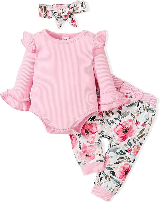 Baby Girl Clothes Newborn Infant Outfits Cute Summer Clothes Spring Romper Set+Hat+Headband