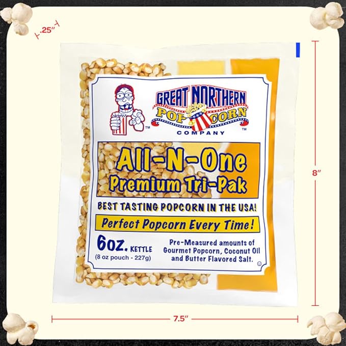 6 oz Popcorn Packs – Pre-Measured, Movie Theater Style, All-in-One Kernel, Salt, Oil Packets for Popcorn Machines by Great Northern Popcorn (40 Case)