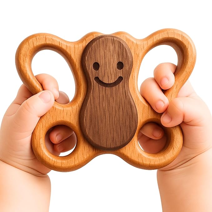 HippoToys 100% Natural Wooden Baby Rattle – Handmade Montessori Toy, Plastic-Free, No Toxins or Paint – Safe Gift for Newborns to 12 Months