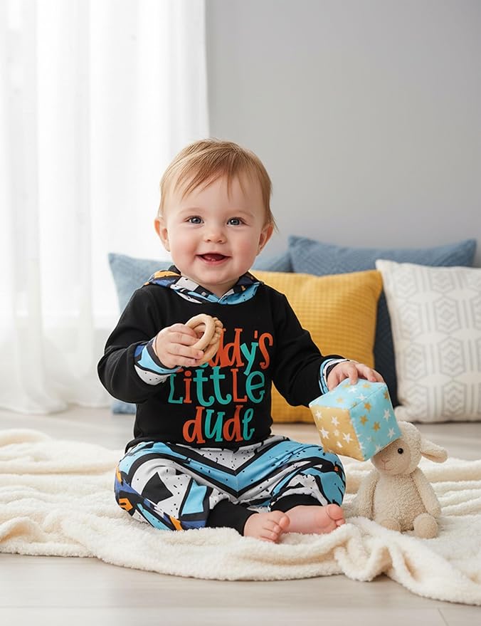 Fommy Newborn Baby Boy Clothes Plaid Letter Print Long Sleeve Hoodies + Long Pants 2PCS Fall Winter Outfits Set