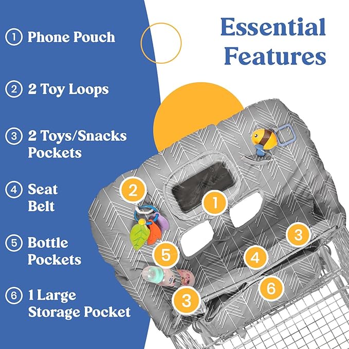 PILLANI Shopping Cart Cover for Baby, High Chair Cover for Restaurant Seat - Grocery Cart Cover for Baby Girl and Boy, Comfortable Cotton Buggy Covers for Babies - Padded Toddler Shopping Cart Cover