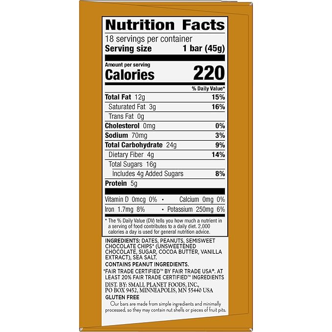 Larabar Peanut Butter Chocolate Chip, Fruit and Nut Bars, Gluten Free and Vegan, 28.8 oz, 18 Ct
