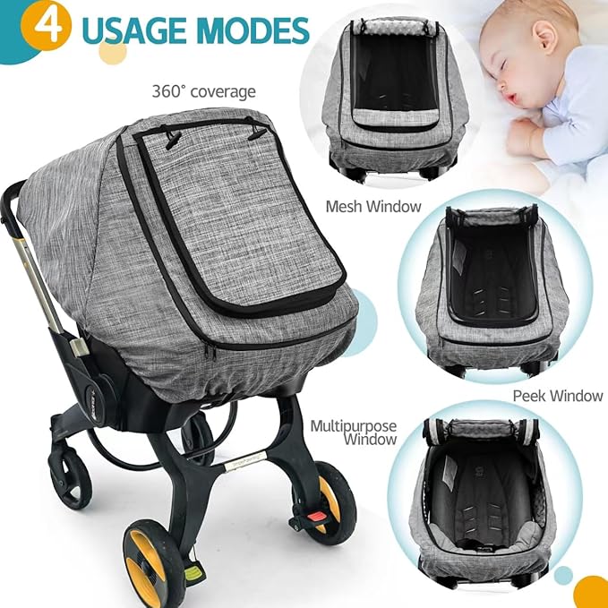 Waterproof Baby Car Seat Cover，Cold Weather Carseat Cover for Babies,Infant Car Seat Cover Canopy for Boy Girls,Windproof Car Seat Canopy for Boys & Girls, Keeps Babies Warm and Cozy(Gray Melange)