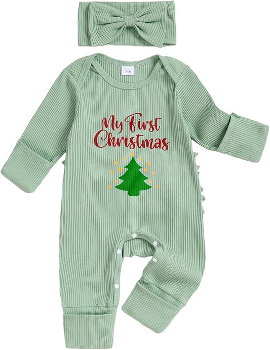 Newborn Baby Girls Rompers Knit Round Neck Long Sleeve Infant Fall Jumpsuits with Headband Coming Home Outfit