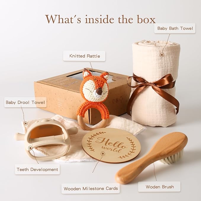 EERKEOD Baby Gift Set for Newborn New Baby Gift Set - Newborn Baby Essentials Baby Bath Set with Baby Blanket Baby Rattle - New Born Baby Girls Gift & Baby Boy Gifts for Baby Shower