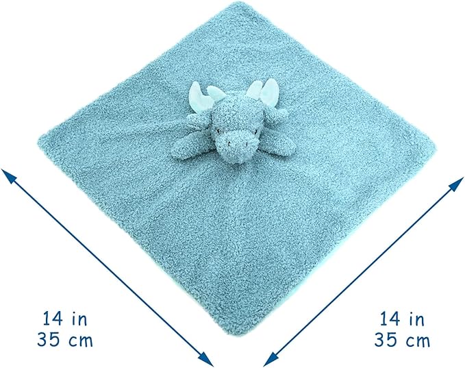 Baby Cyan Dragon Soft Stuffed Animal Security Blanket, Plush Dinosaur Character Lovey Blanket, Baby Shower/Nursery Gift, Newborn Infant Toddler Snuggle Blankie for Boys Girls, 14 Inches