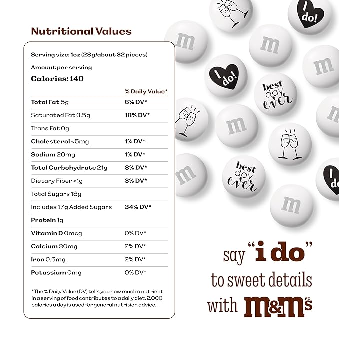 M&M’S WORLD Milk Chocolate Wedding Candy Favors (20 pack), Perfect for Wedding Reception Favor, Bridal Favors, Rehersal Dinner and Wedding Table Décor