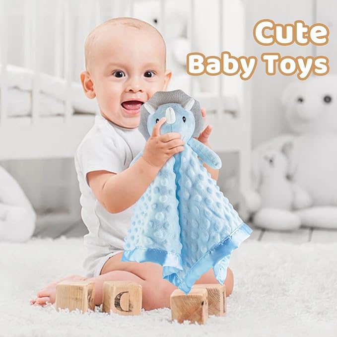 Pro Goleem Loveys for Babies - Soft Security Blanket Baby Snuggle Toy Newborn Stuffed Animals Baby Gifts for Boys and Girls, Triceratops Dinosaur, 16 Inch